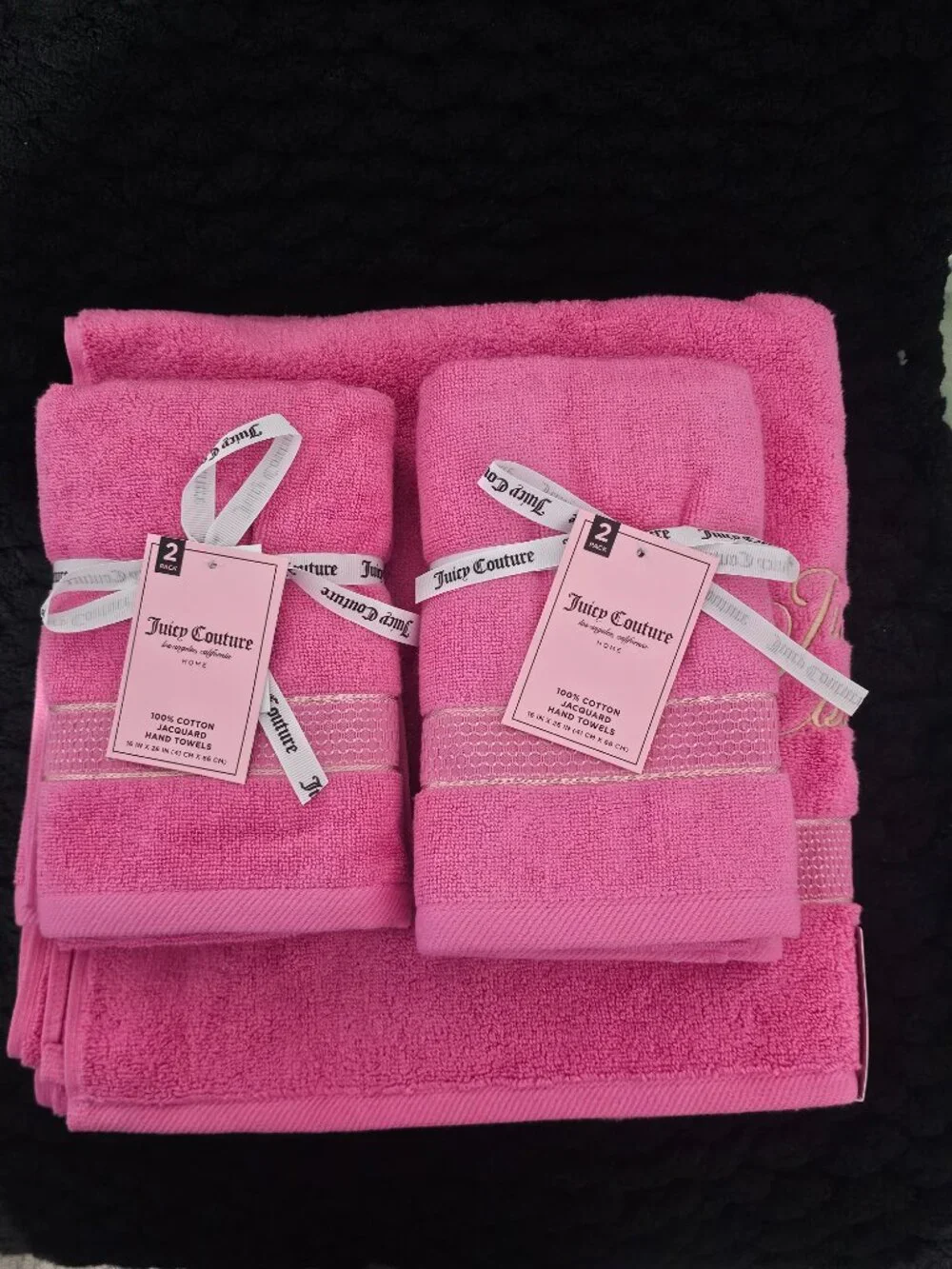 Juicy Couture Hot Pink Gold 6 Piece Bath Towel Set 100% Cotton NWT